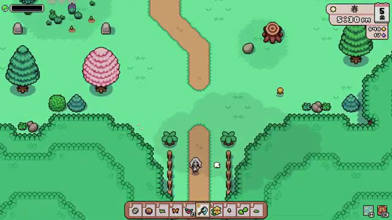 バッグの所持品とは別にアイテムが地面へ置かれたゲーム画面