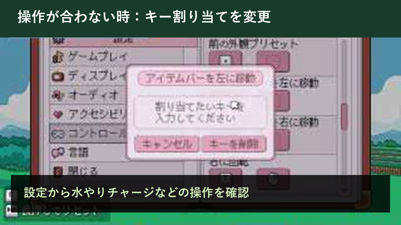 Fields of Mistriaの設定で操作ごとのキー割り当てを変更する日本語解説画像