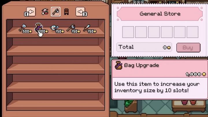 Fields of Mistria バッグ拡張のやり方｜1,000tで20枠に増やす